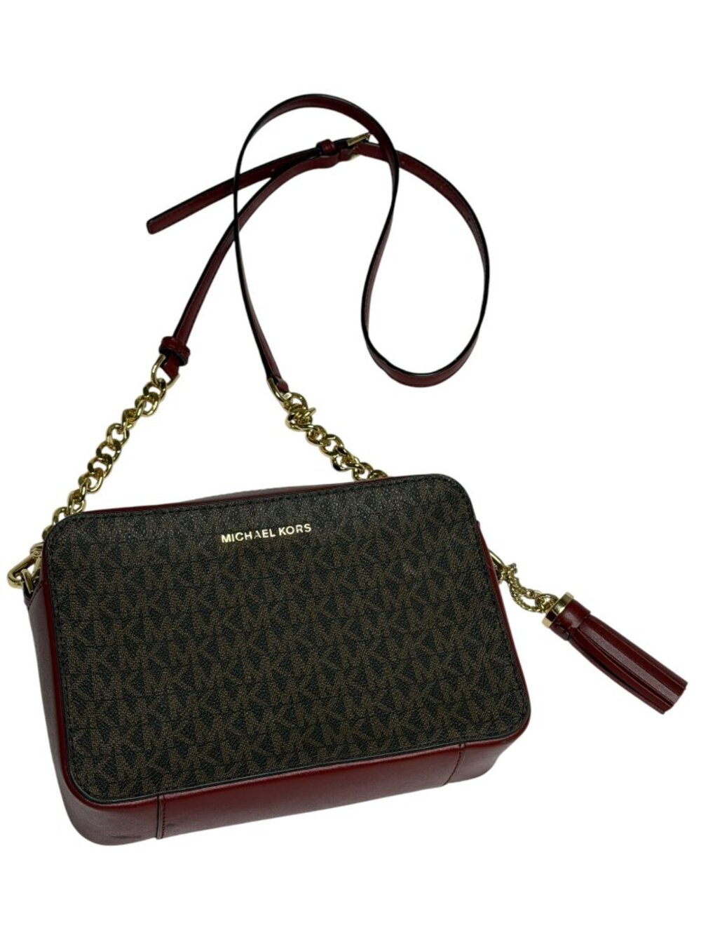 Michael Kors Ginny Crossbody Bag Purse Tassel  Logo Faux Leather? Brandy